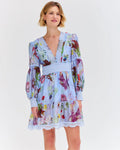 PatBo Lily Flower Long Sleeve Plunge Mini Dress