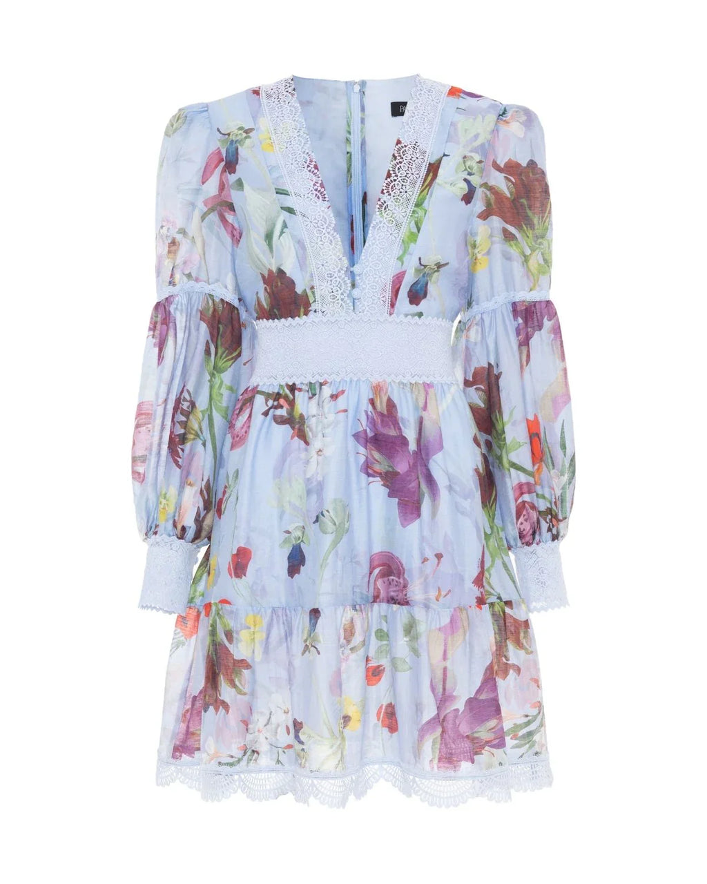 PatBo Lily Flower Long Sleeve Plunge Mini Dress