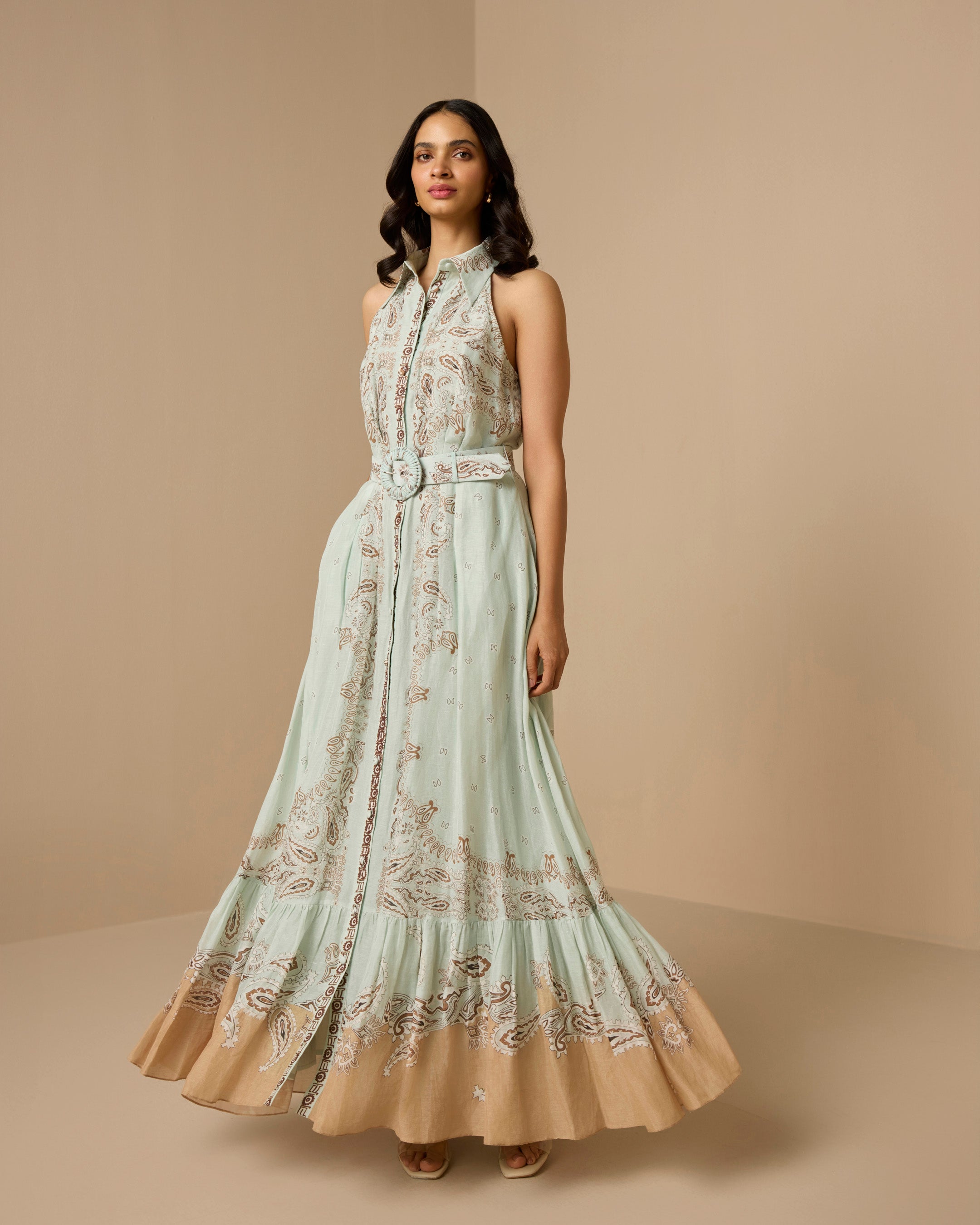 Hemant & Nandita Navi Long Shirt Dress With Buckle Belt