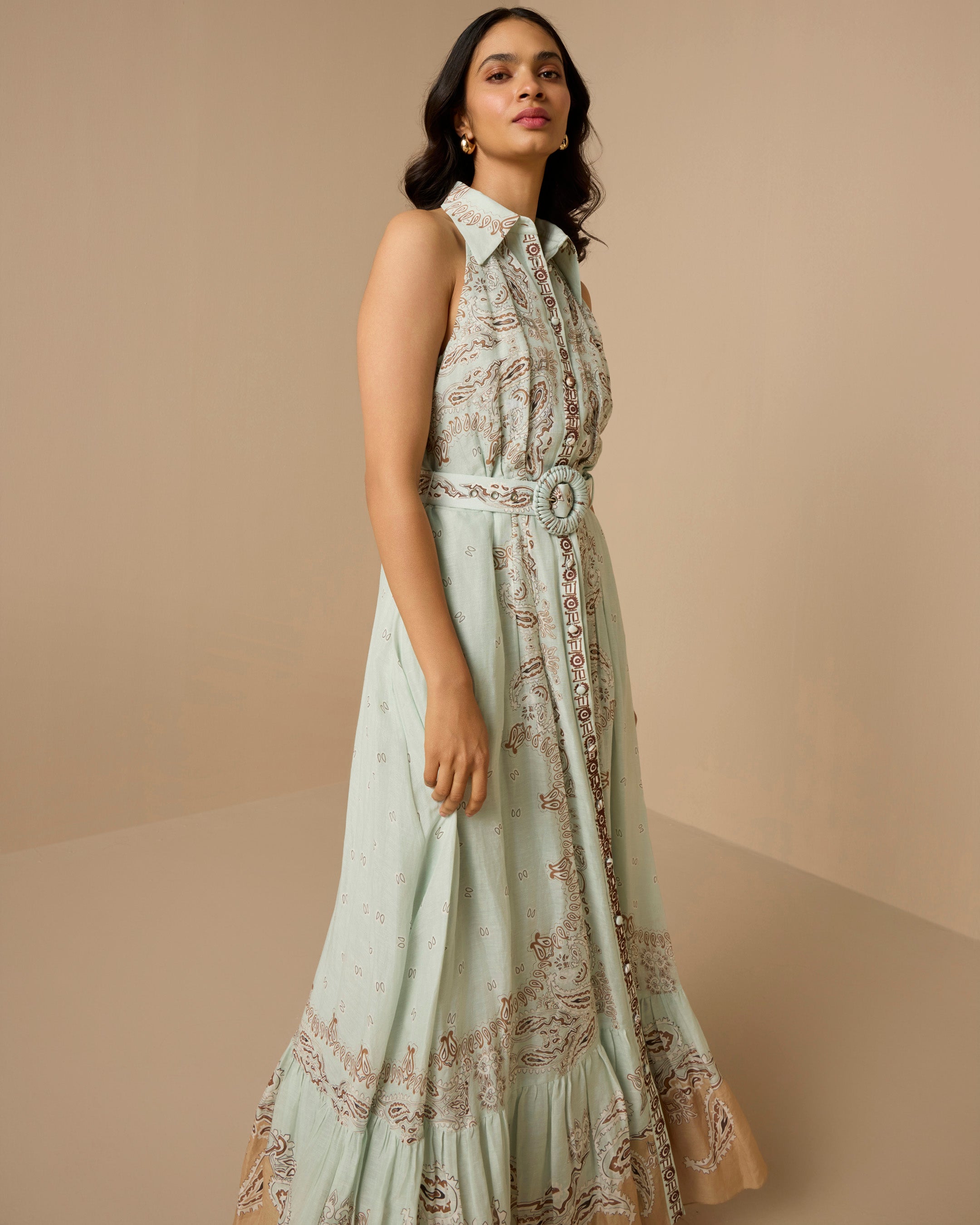 Hemant & Nandita Navi Long Shirt Dress With Buckle Belt