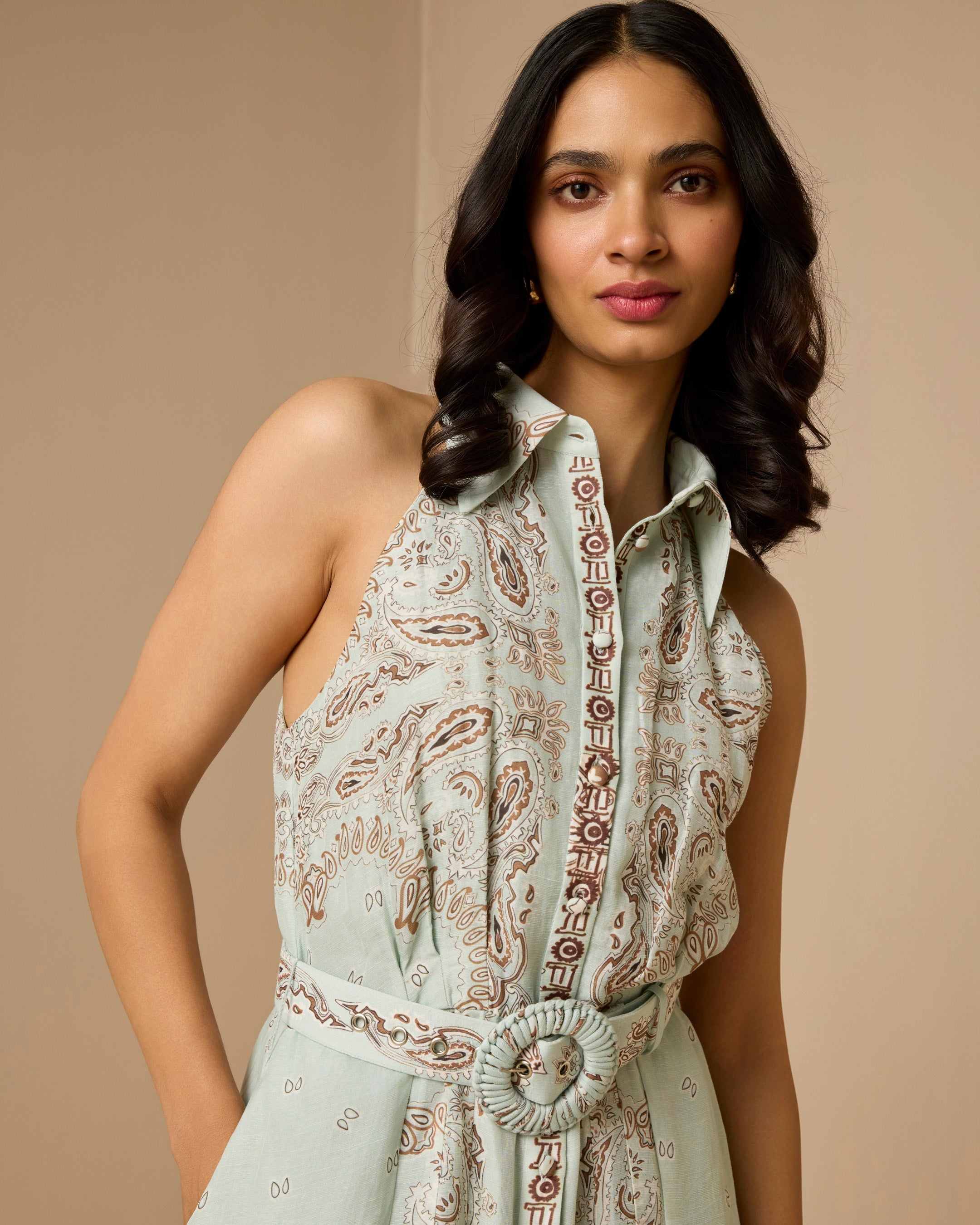 Hemant & Nandita Navi Long Shirt Dress With Buckle Belt