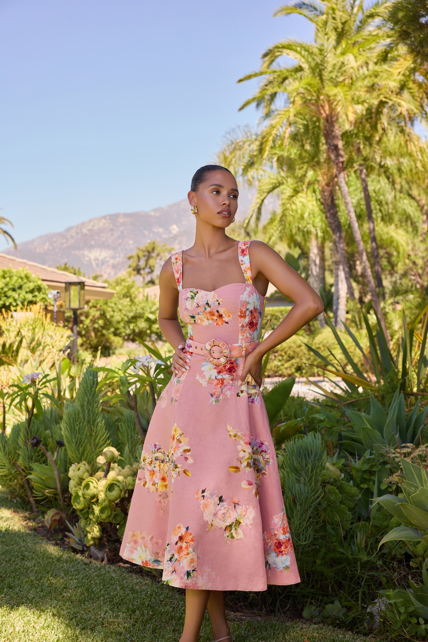 Hemant & Nandita Saba Midi Dress W/ Buckle Belt