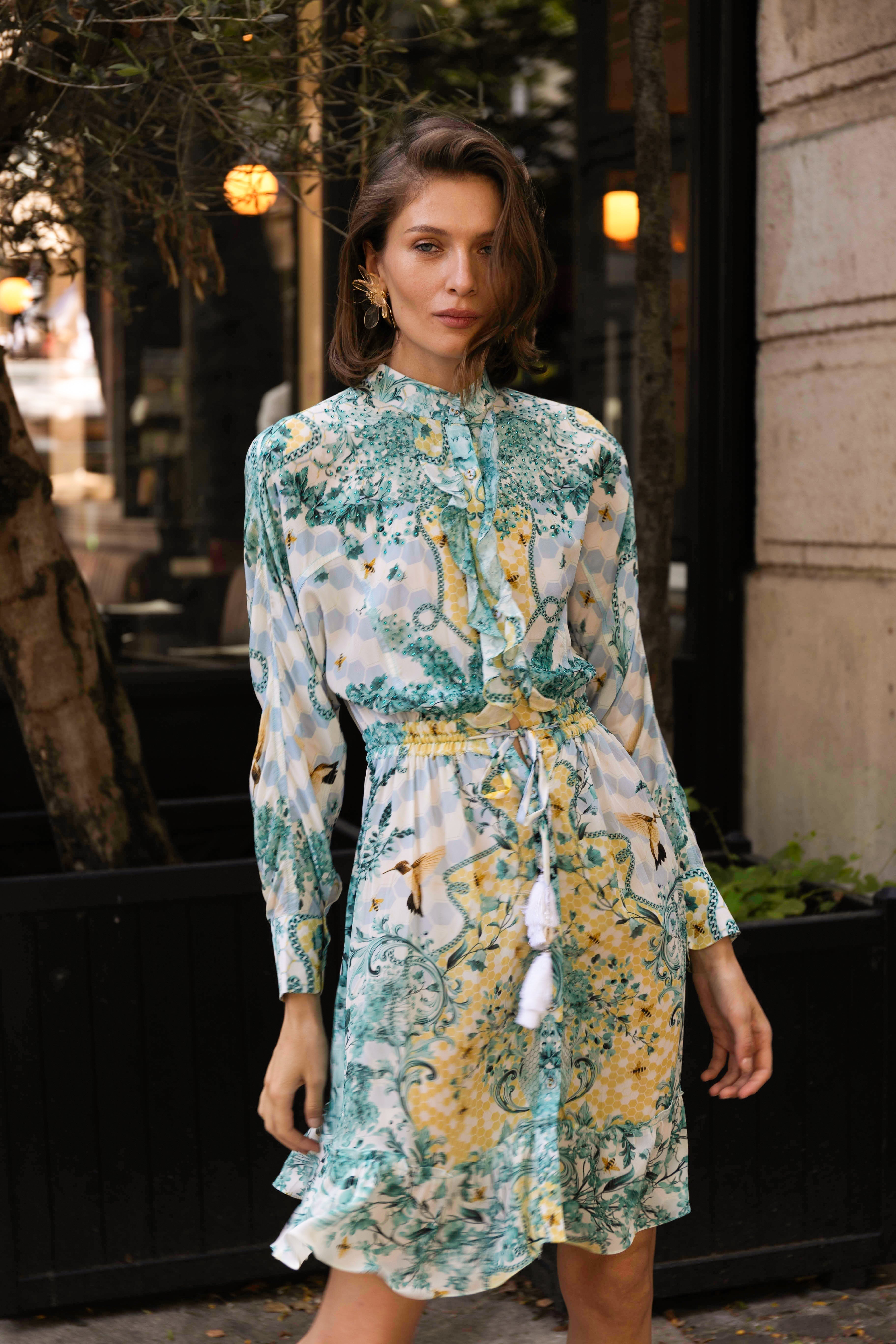 Kore’ Short dress long sleeves with ruffle